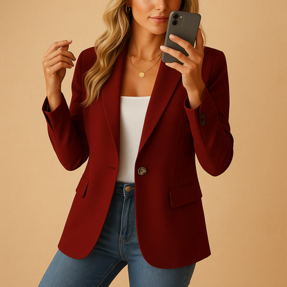 Women's tailored blazer with notched lapels, long sleeves and flap pockets
