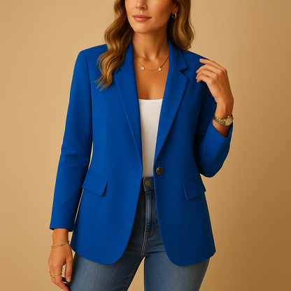 Women's tailored blazer with notched lapels, long sleeves and flap pockets