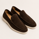 Men's slip-on loafers with rounded toes, stitched trim and flat soles