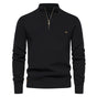 Men's ribbed quarter-zip sweater with stand collar and long sleeves