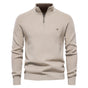 Men's ribbed quarter-zip sweater with stand collar and long sleeves