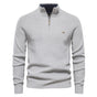 Men's ribbed quarter-zip sweater with stand collar and long sleeves