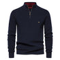 Men's ribbed quarter-zip sweater with stand collar and long sleeves