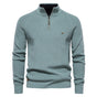 Men's ribbed quarter-zip sweater with stand collar and long sleeves