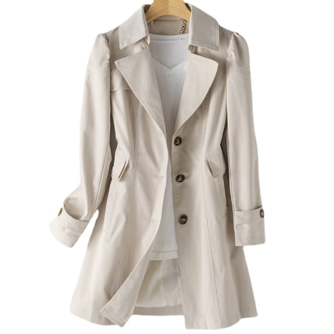 Women's classic trench coat with notched collar and buttons