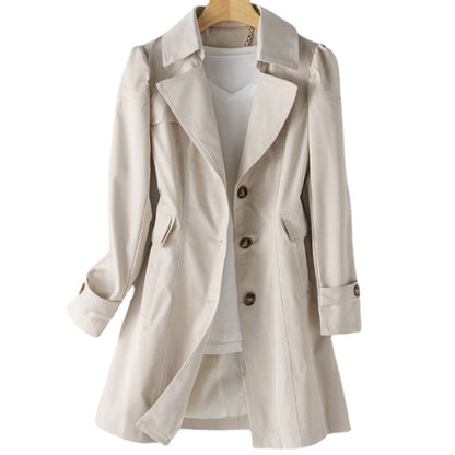 Women's classic trench coat with notched collar and buttons