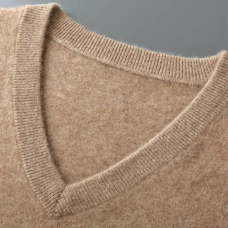 Men's sleeveless V-neck sweater vest with ribbed trim
