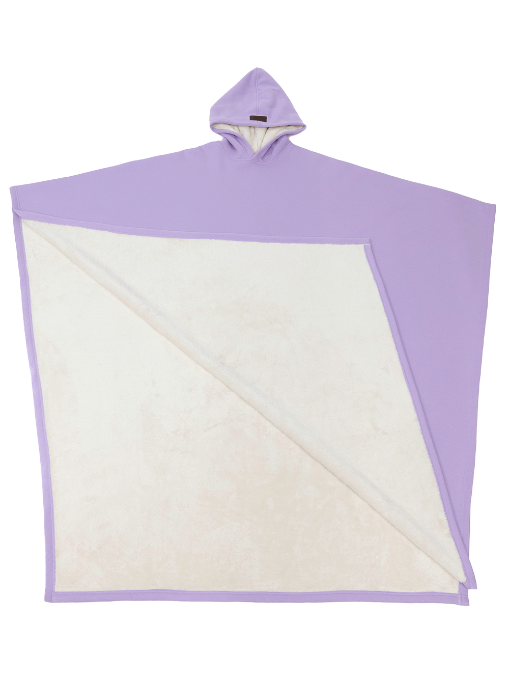 Oversized hooded poncho with plush-looking lining and wide sleeves