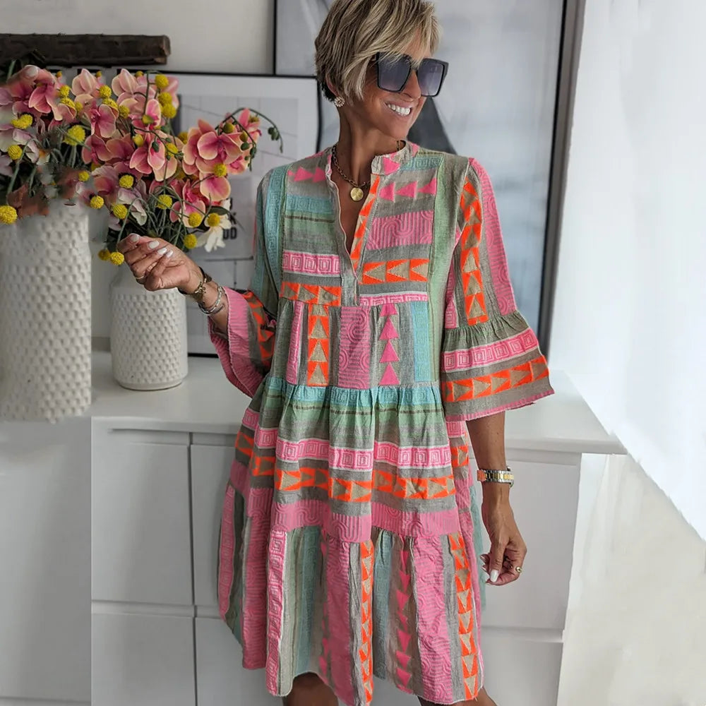 Lia Geometric Midi Dress 0