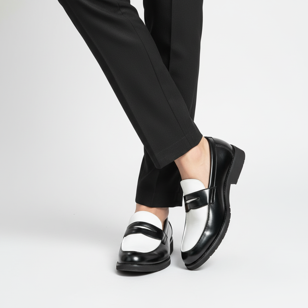 Men's contrast panel loafers with square toes and low heels