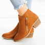 Women's ankle boots with side zippers and low block heels