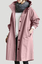 Women's hooded longline trench coat with button front, elastic cuffs and side pockets