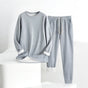 Long-sleeve crew neck sweatshirt and matching drawstring joggers with cuffed hems