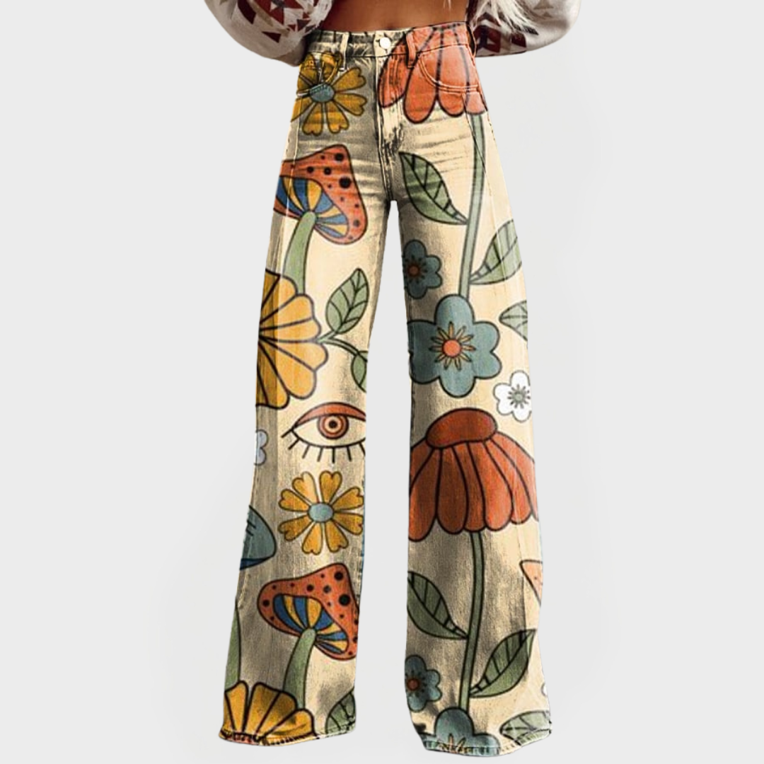 Lila Retro Floral Wide Leg Jeans 0