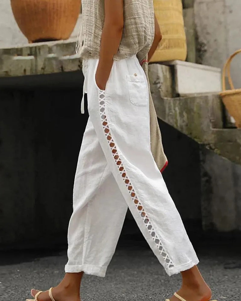 Livia Linen Hollow-Out Pants 0