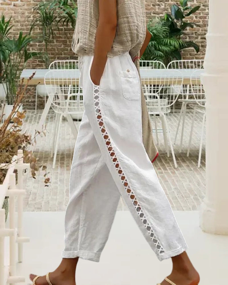 Livia Linen Hollow-Out Pants 1