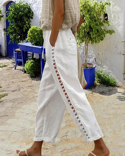 Livia Linen Hollow-Out Pants 2