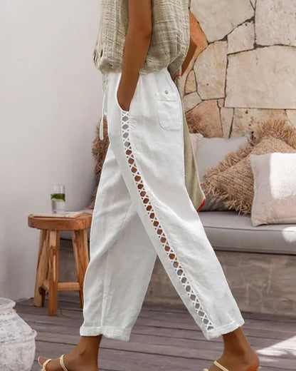 Livia Linen Hollow-Out Pants 3