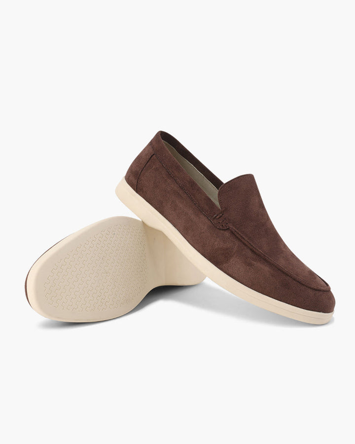 Men's slip-on moc toe loafers with low platform soles