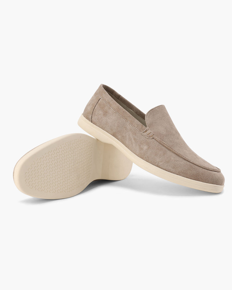 Men's slip-on moc toe loafers with low platform soles