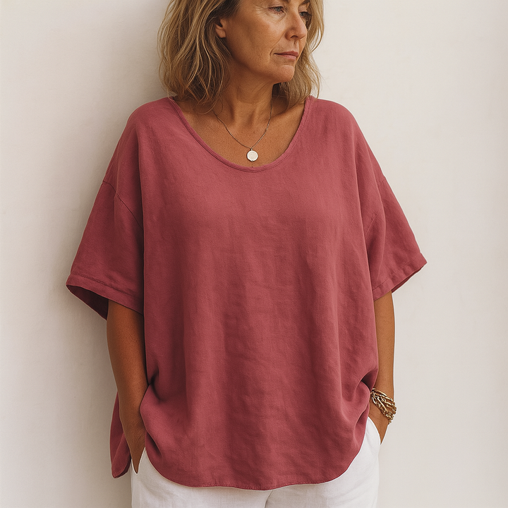 Women's Relaxed Round-Neck T-Shirt — Loose Lightweight Basic Summer Tee