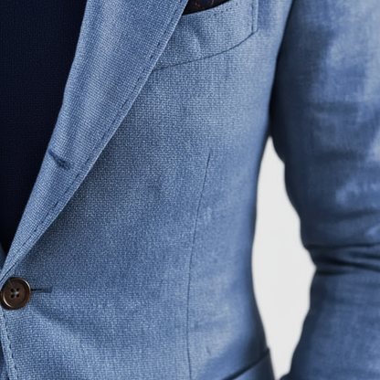 Men's notch-lapel button-front blazer with chest and flap pockets