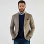 Men's notch-lapel button-front blazer with chest and flap pockets
