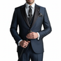 Men's three piece suit with contrast trim, notch lapel, waistcoat and matching trousers
