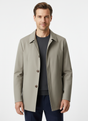 Men's button-front trench coat with pointed collar and side pockets