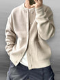 Men's plain button-front cardigan sweater with crew neck, long sleeves and front patch pockets