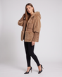 Women's hooded textured panel jacket with quilted sections and ribbed cuffs