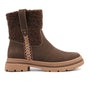 Women's brown ankle boots with textured collar, side zipper and low block heel
