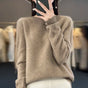 Women's crew neck knitted sweater with long sleeves and ribbed trims