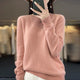 Women's crew neck knitted sweater with long sleeves and ribbed trims