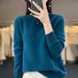 Women's crew neck knitted sweater with long sleeves and ribbed trims