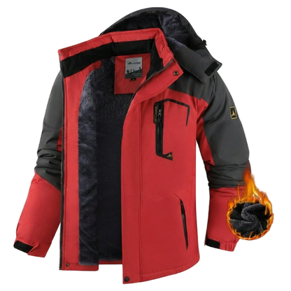 Men's hooded winter jacket with long sleeves, zip front and plush-looking lining