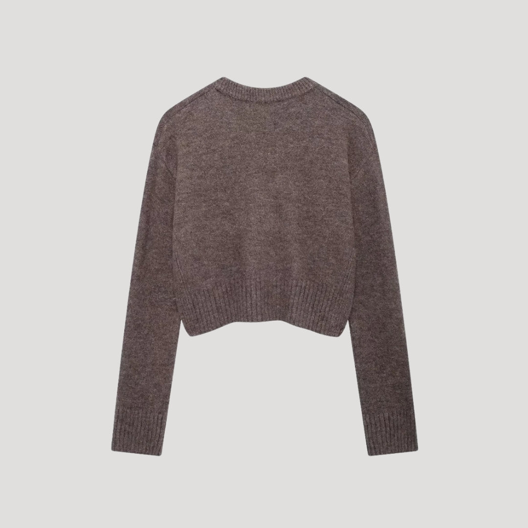 Women's cropped knit cardigan with crew neck and button front