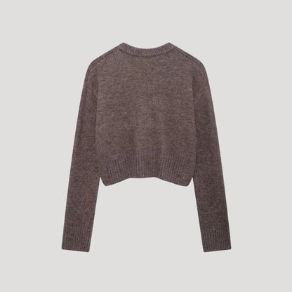Women's cropped knit cardigan with crew neck and button front