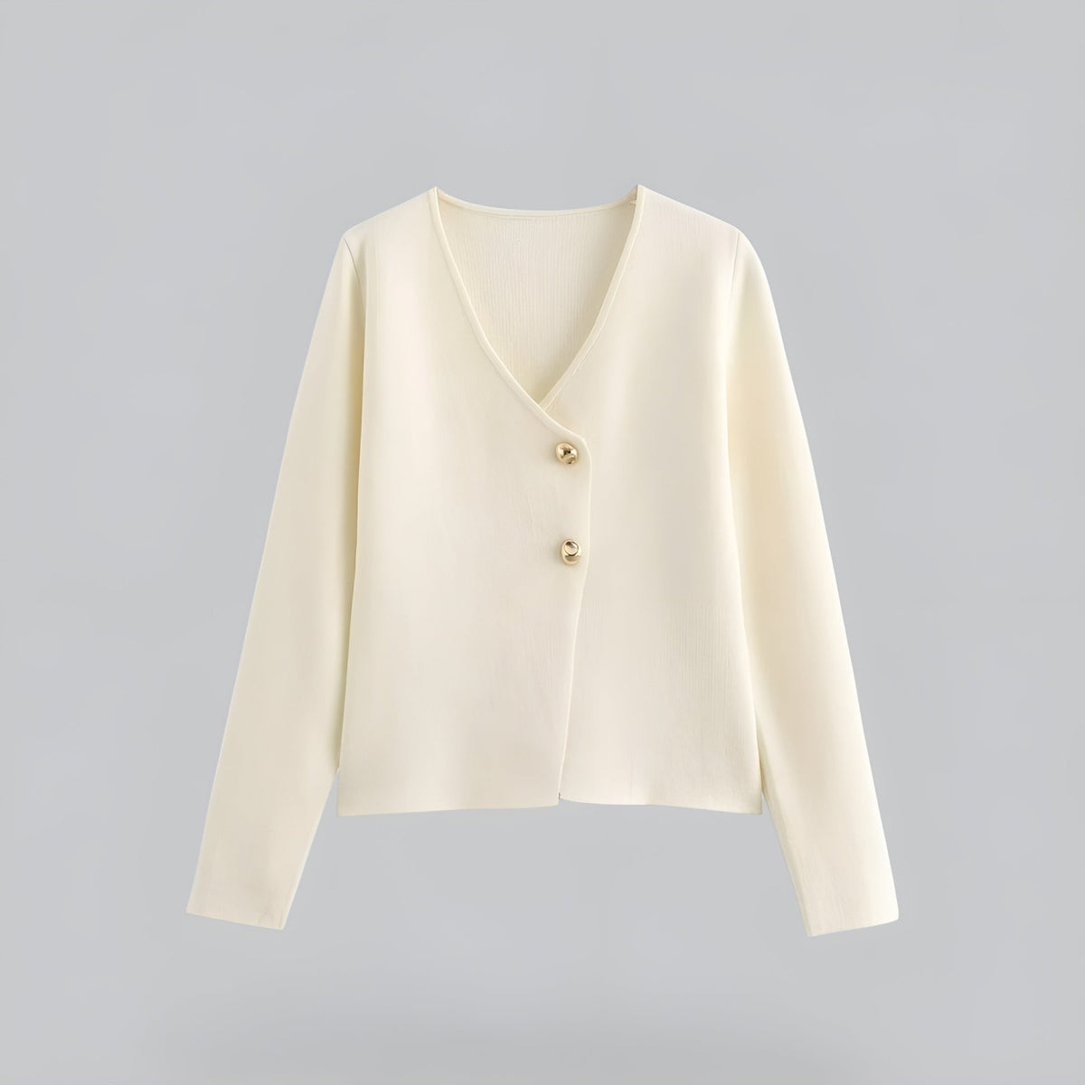 Women's V-neck button front knit cardigan with long sleeves and short hem