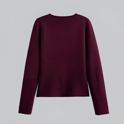 Women's V-neck button front knit cardigan with long sleeves and short hem