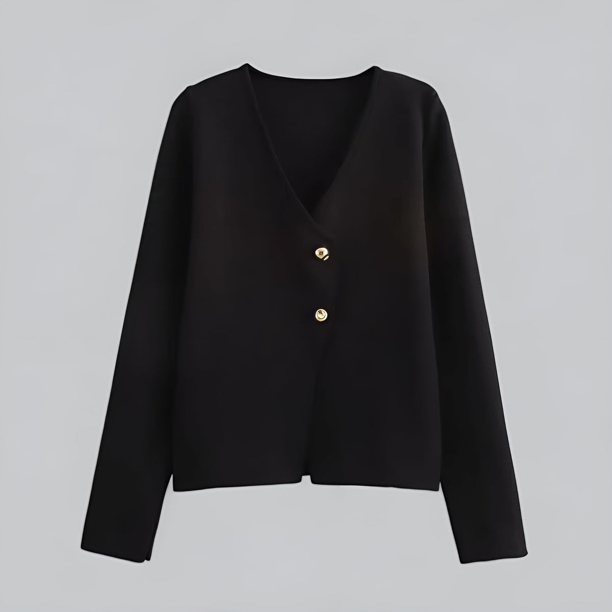 Women's V-neck button front knit cardigan with long sleeves and short hem