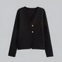 Women's V-neck button front knit cardigan with long sleeves and short hem
