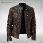 Men's stand collar zip front jacket with long sleeves and multiple zipped pockets
