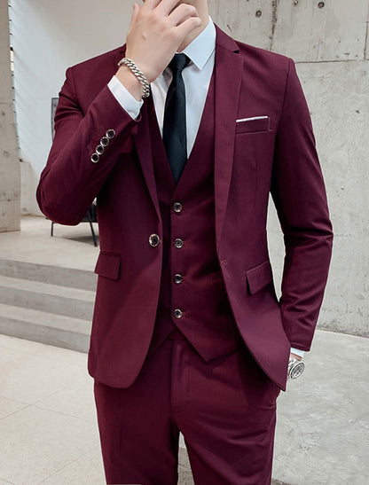 Men's three-piece suit with single-breasted jacket, waistcoat and matching trousers