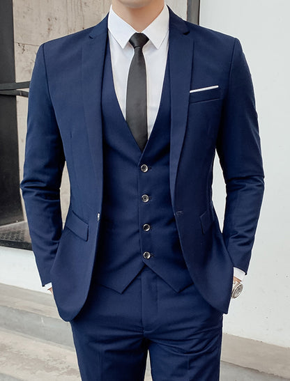 Men's three-piece suit with single-breasted jacket, waistcoat and matching trousers