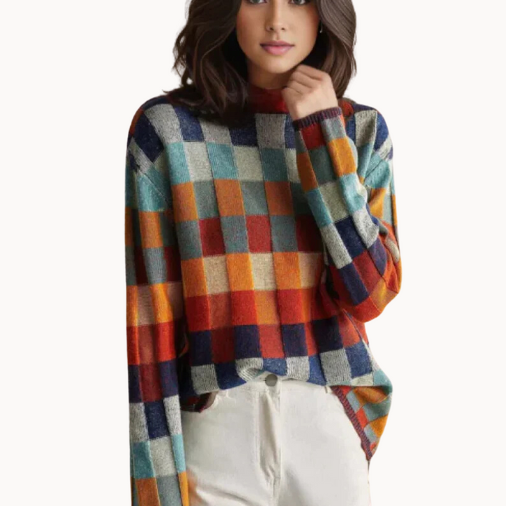 Women's multicolor patchwork turtleneck sweater