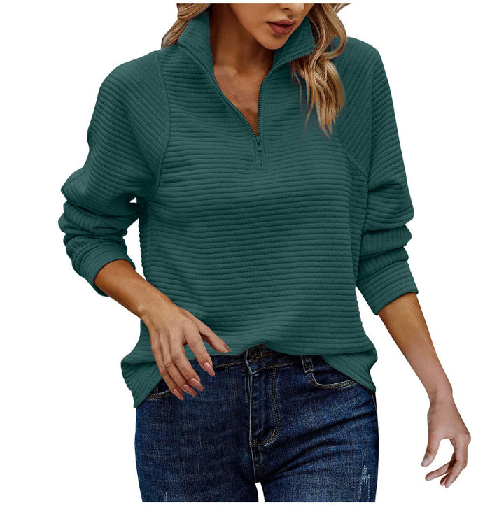 Women's textured quarter-zip sweater with stand collar and long sleeves