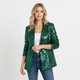 Women's long-sleeve sequin blazer with notch lapel and open front