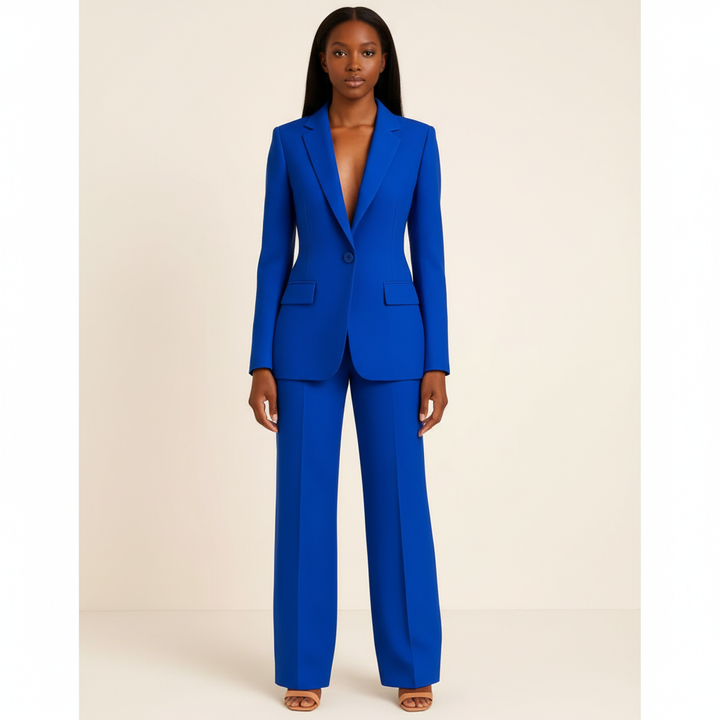 Women's tailored blazer and wide leg trousers suit