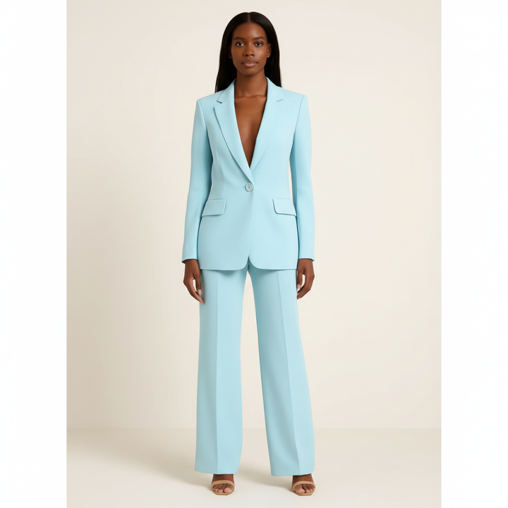 Women's tailored blazer and wide leg trousers suit